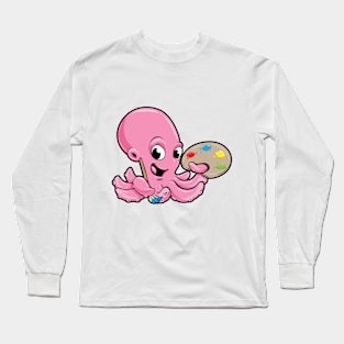 Octopus as painter with a brush and paints Long Sleeve T-Shirt